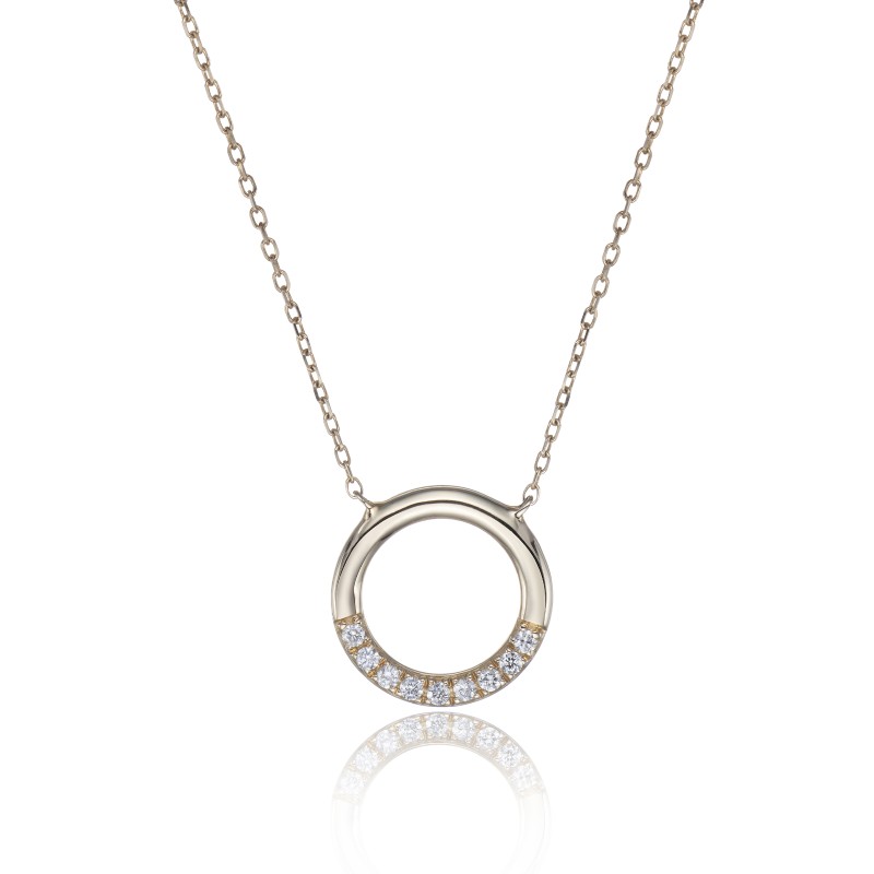 9ct Yellow Gold Round Brilliant Cut Circle 0.05ct Diamond Necklet
