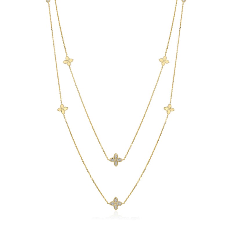 9ct Yellow Gold Round Brilliant 0.60ct Diamond Stationed Flower Necklet