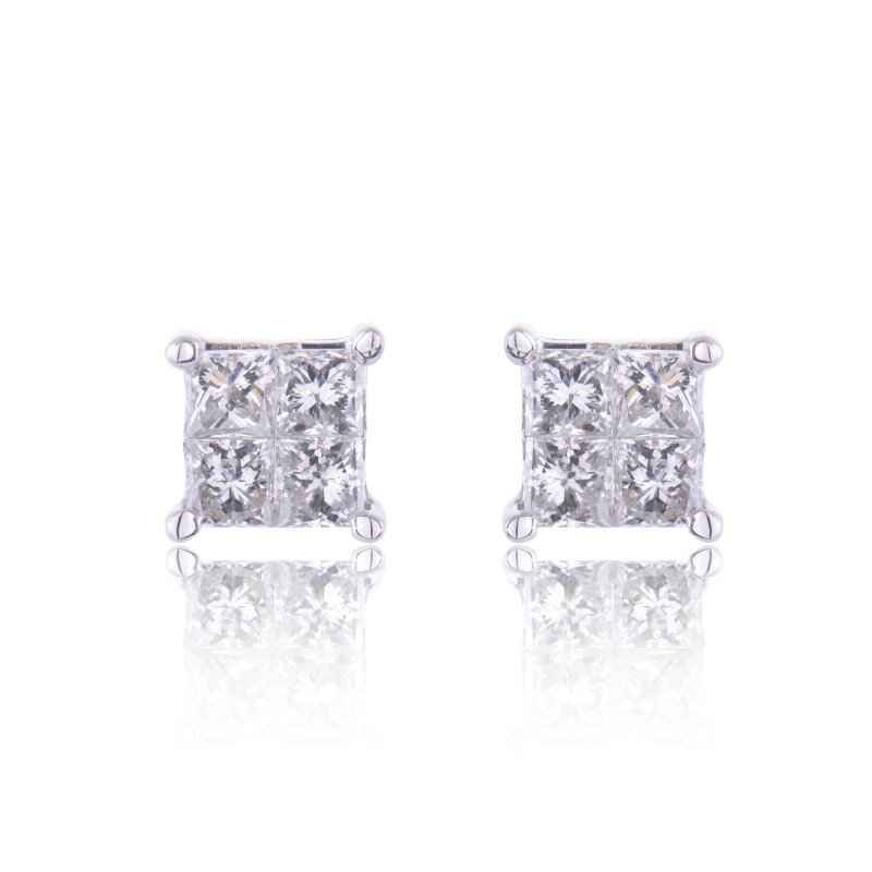 18ct White Gold Princess Cut 0.25ct Diamond Stud Earrings