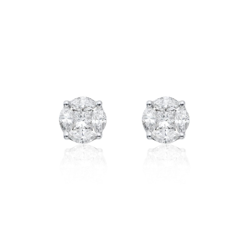 18ct White Gold Marquise And Princess Cut 1.00ct Diamond Cluster Earrings 1