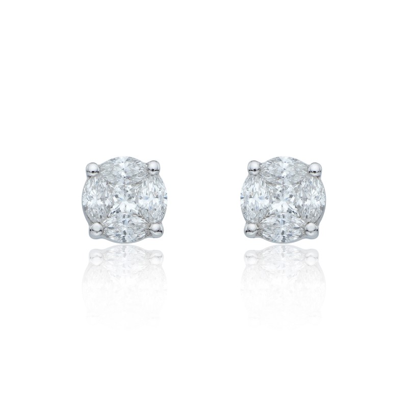 18ct White Gold Marquise And Princess Cut 2.14ct Diamond Cluster Earrings