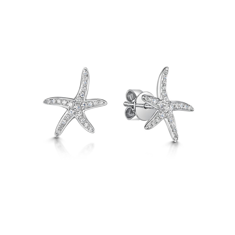 18ct White Gold Round Brilliant 0.19ct Diamond Starfish Earrings