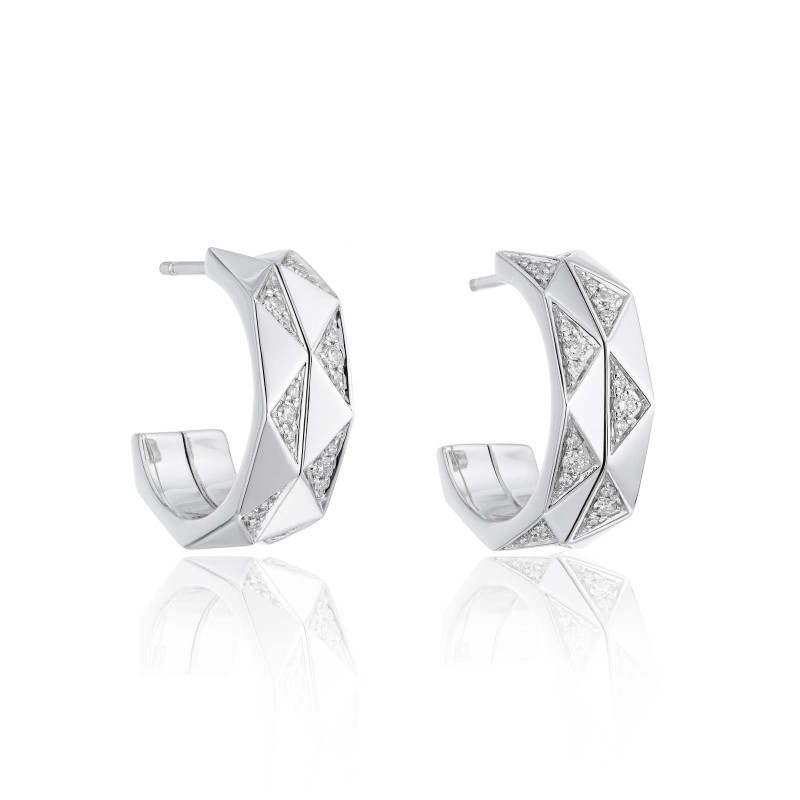 18ct White Gold Round Brilliant 0.18ct Diamond Geometric Hoop Earrings 