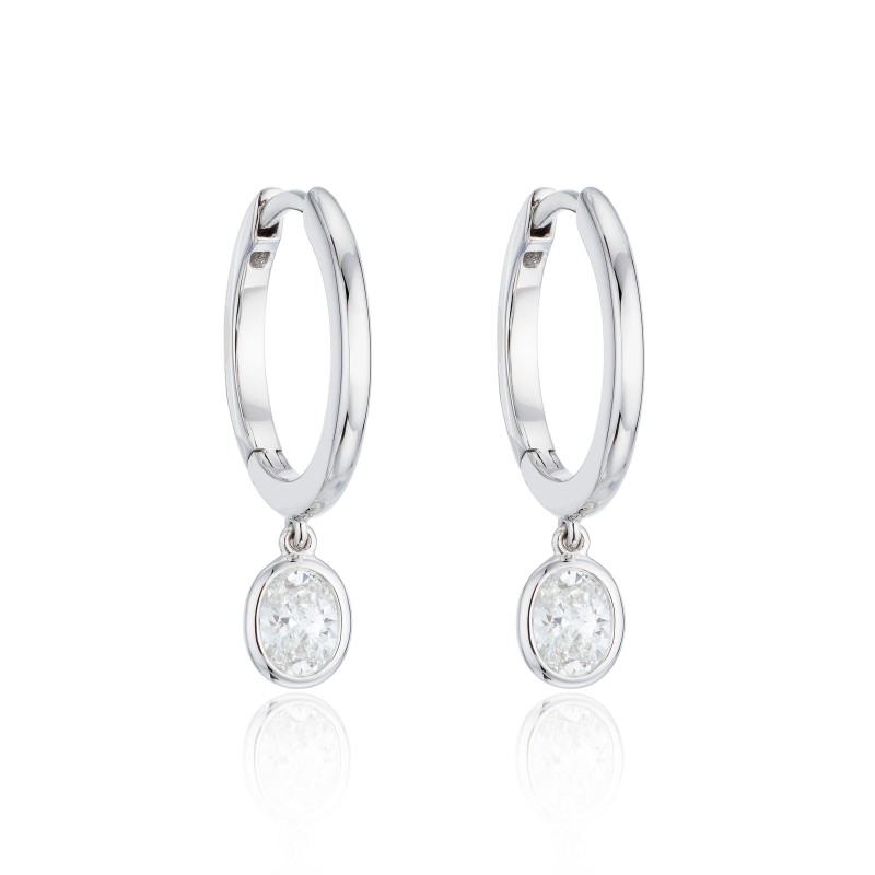 18ct White Gold 0.60ct Oval Diamond Hoop Earrings