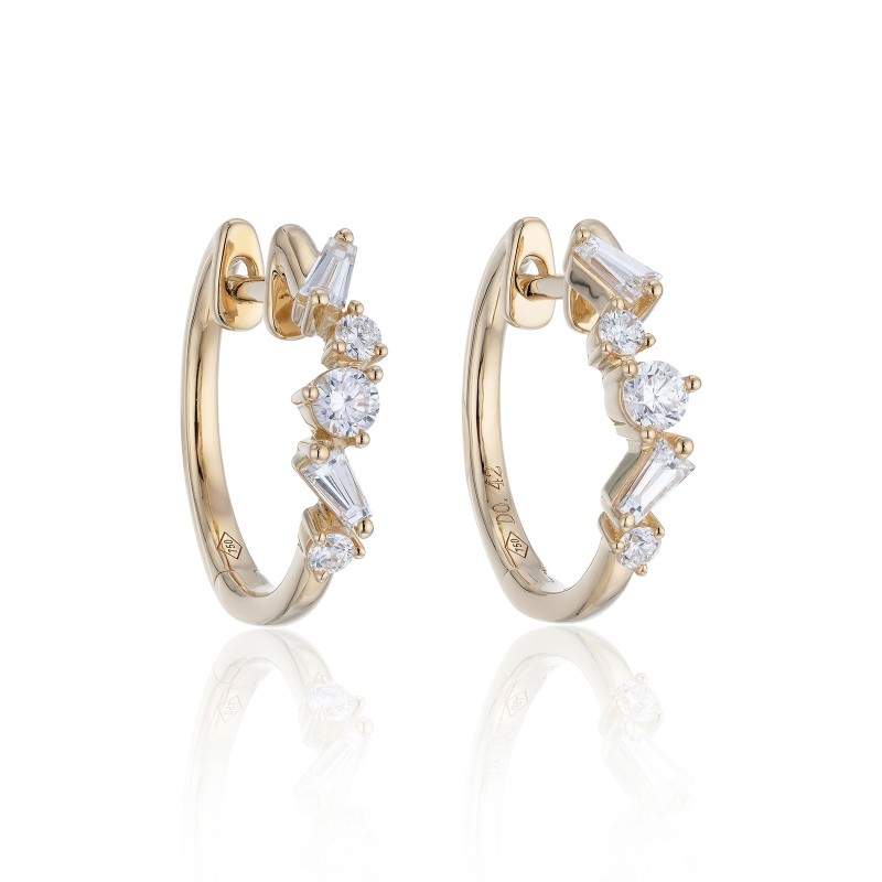 18ct Yellow Gold Mixed Cut 0.44ct Diamond Hoop Earrings