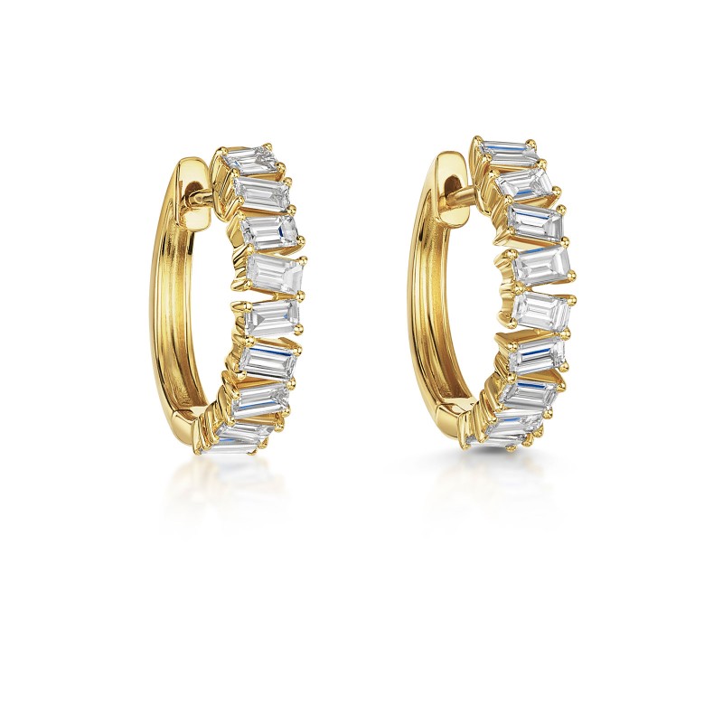 18ct Yellow Gold Emerald Cut 1.01ct Diamond Hoop Earrings