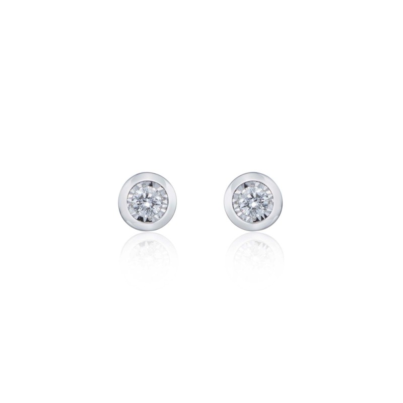 9ct White Gold Round Brilliant 0.06ct Diamond Bezel Set Earrings