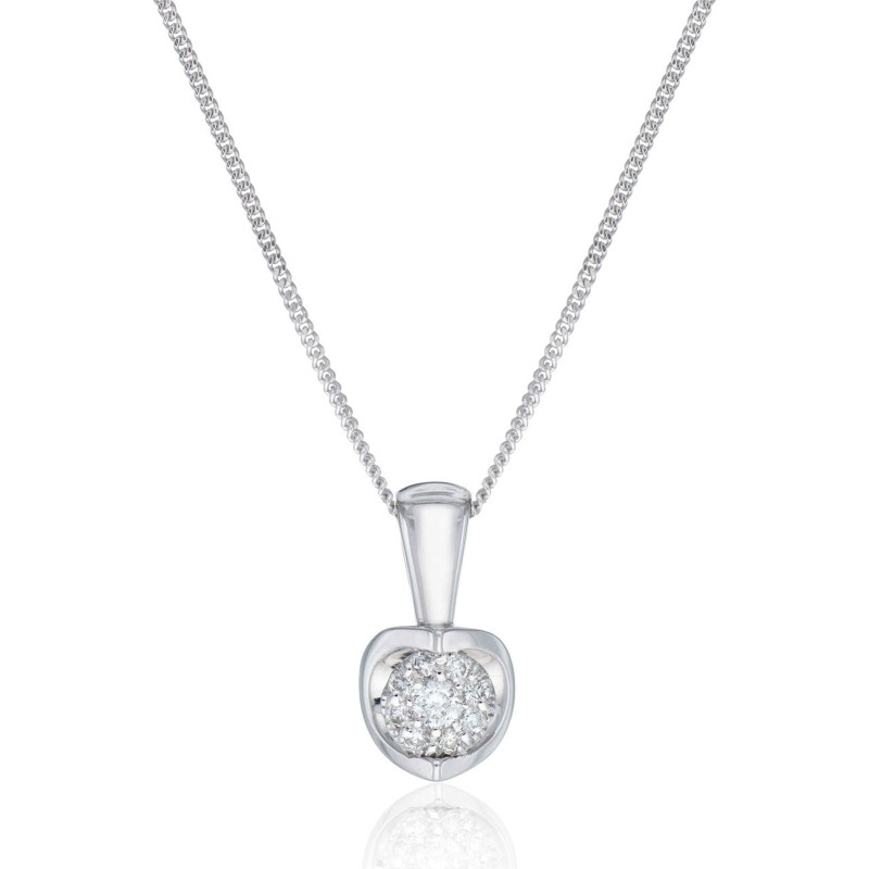 9ct White Gold Brilliant Cut 0.05ct Diamond Cluster Pendant
