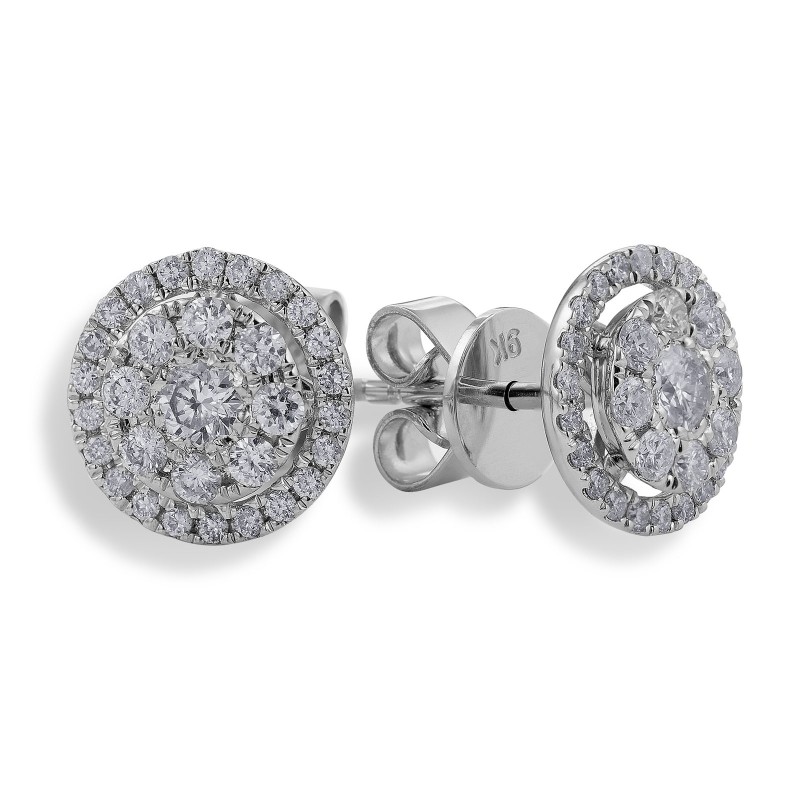 9ct White Gold Brilliant Cut 0.55ct Diamond Halo Stud Earrings