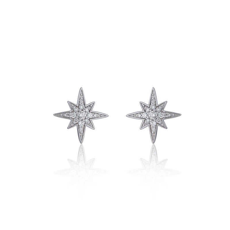 9ct White Gold Brilliant Cut Diamond 0.17ct Pave Star Earrings  1