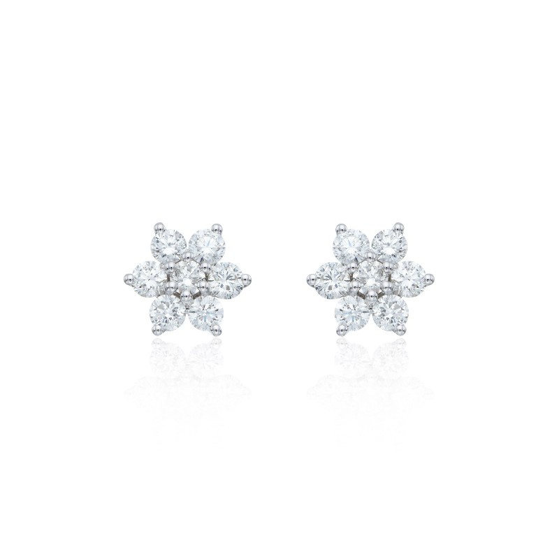 9ct White Gold 0.51ct Round Brilliant Flower Diamond Cluster Earrings