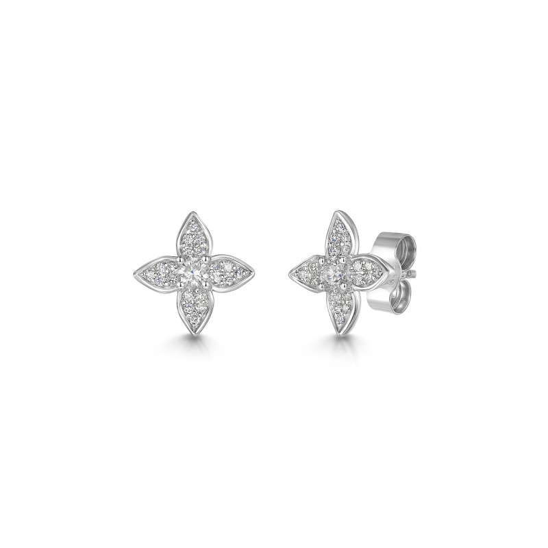 9ct White Gold 0.58ct Diamond Cluster Flower Earrings