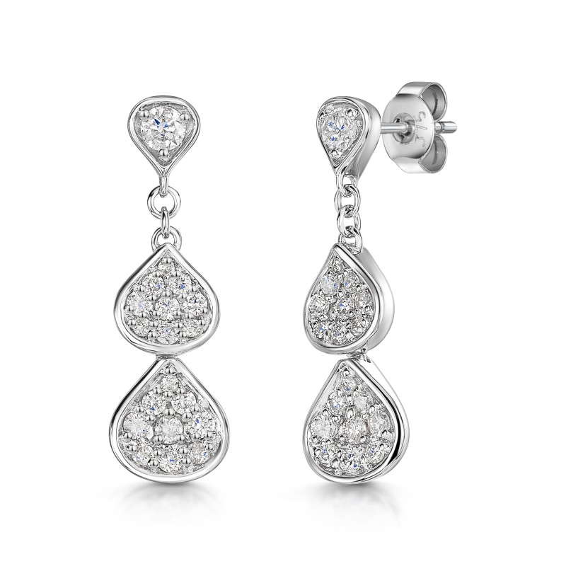 9ct White Gold 1.00ct Diamond Cluster Drop Earrings