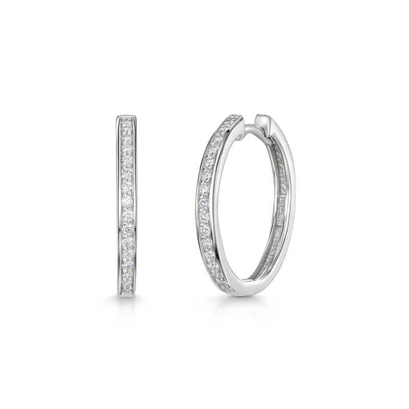 9ct White Gold 0.20ct Round Brilliant Diamond Hoop Earrings