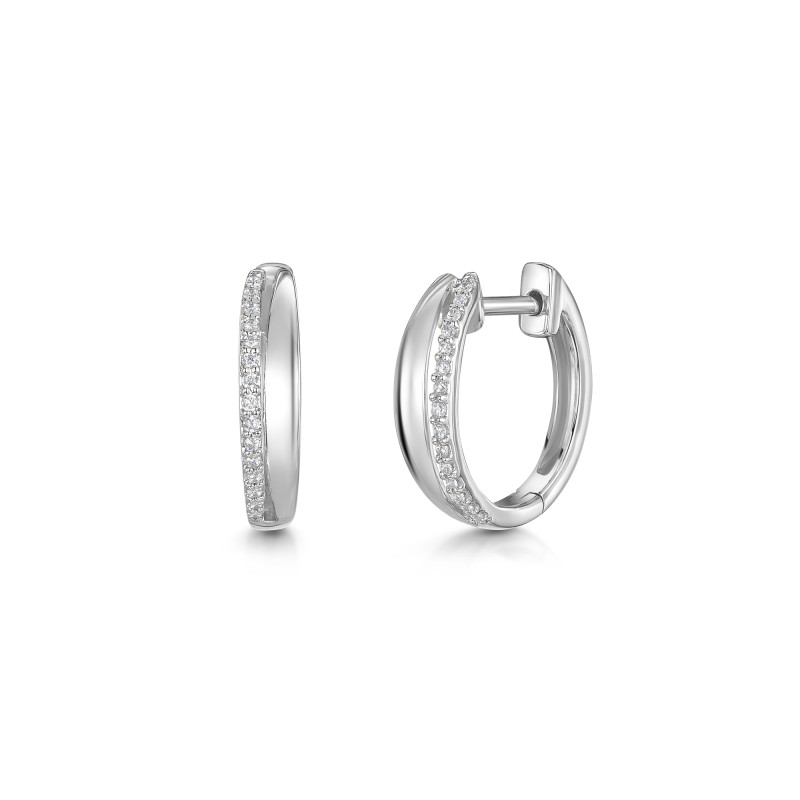 9ct White Gold Round Brilliant 0.10ct Diamond Hoops Earrings