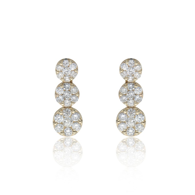 9ct Yellow Gold Round Brilliant 1.00ct Diamond Cluster Drop Earrings