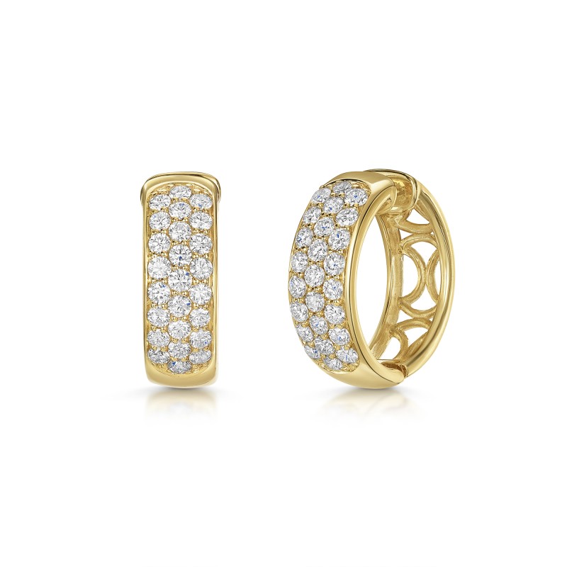 9ct Yellow Gold Round Brilliant 1.00ct Diamond Pave Set Hoop Earrings