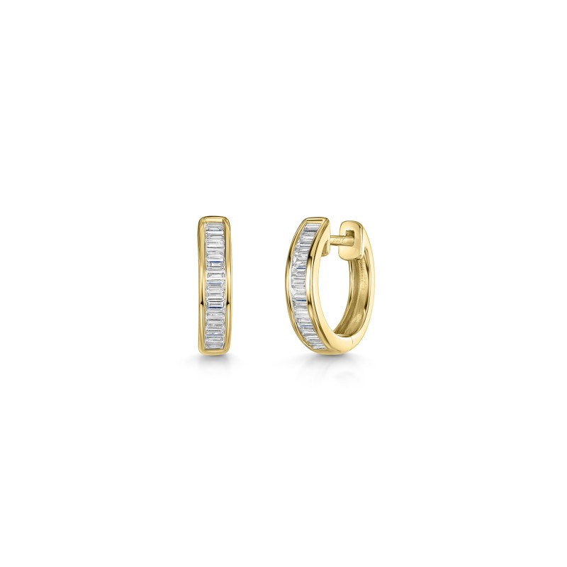 9ct Yellow Gold Baguette Cut Channel Set 0.25ct Diamond Hoop Earrings