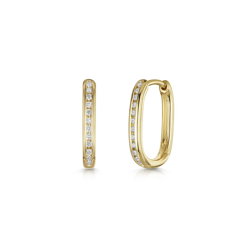 9ct Yellow Gold Round Brilliant 0.15ct Diamond Hoop Earrings