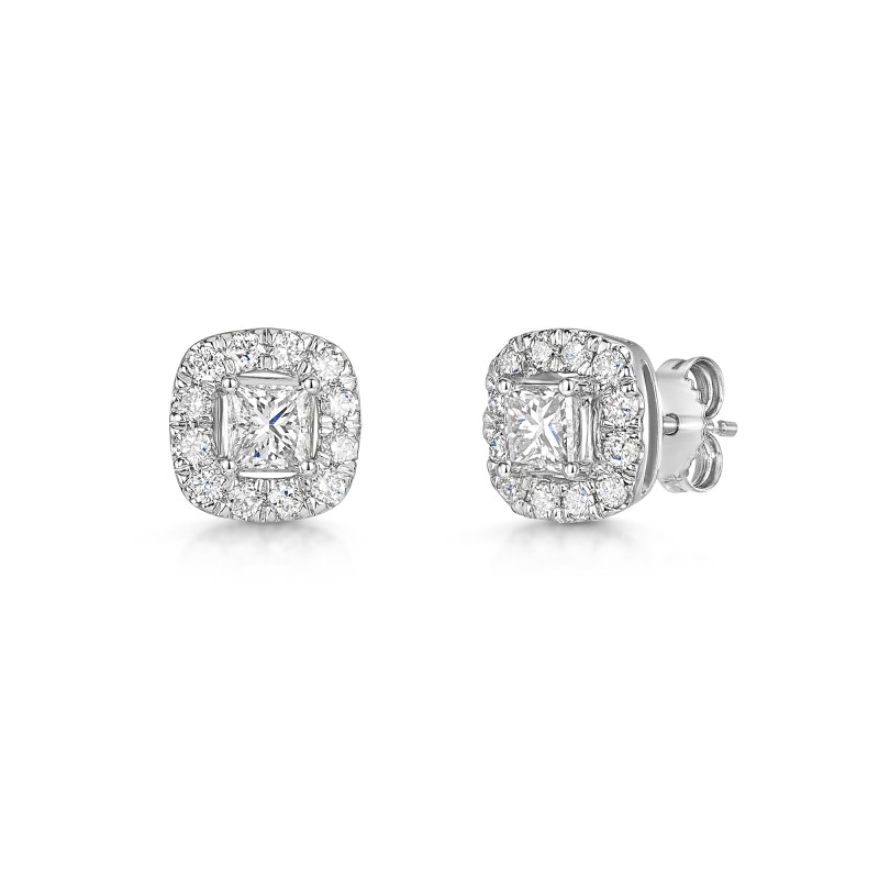 Platinum 1.00ct Princess Cut Diamond Halo Earrings