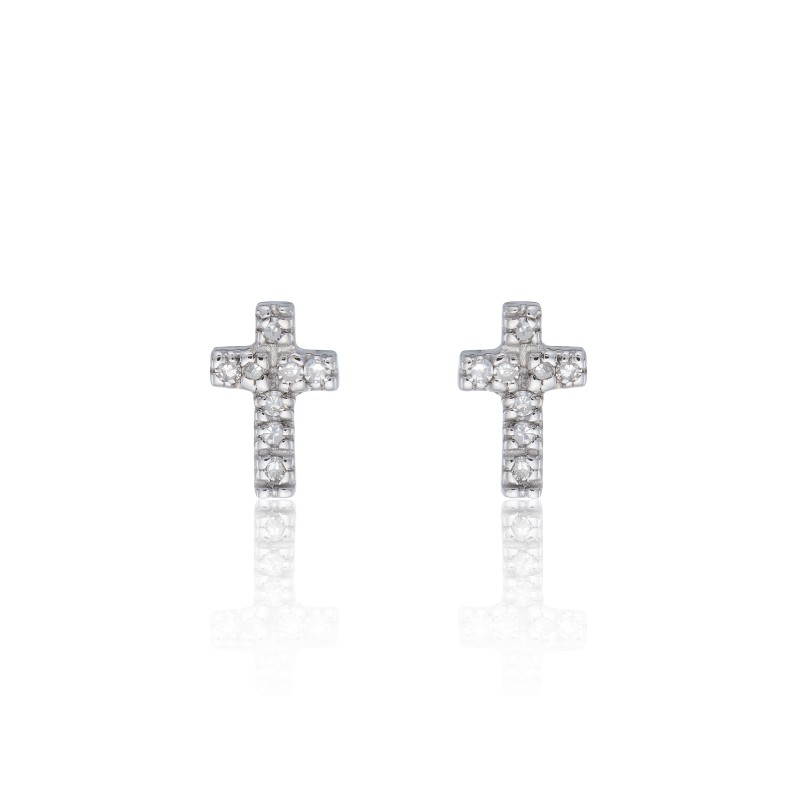 9ct White Gold 0.05ct Diamond Cross Earrings
