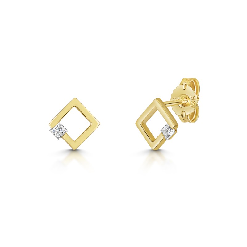 9ct Yellow Gold 0.08ct Princess Cut Diamond Square Stud Earrings