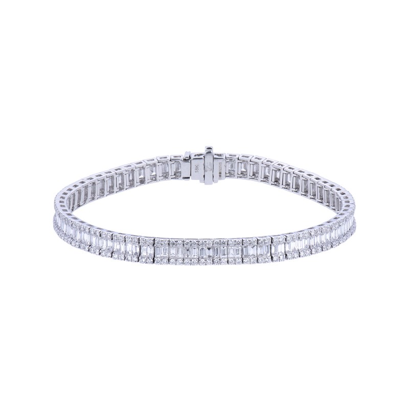 18ct White Gold Baguette and Brilliant Cut 6.00ct Diamond Tennis Bracelet