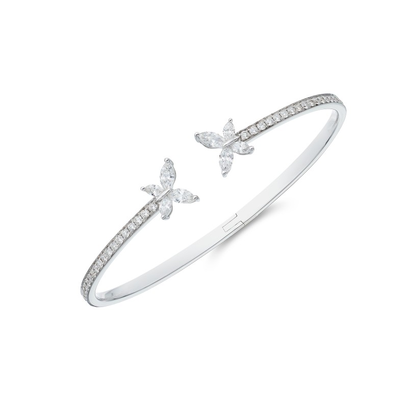 18ct White Gold Mixed Cut Diamond 1.50ct Butterfly Bangle