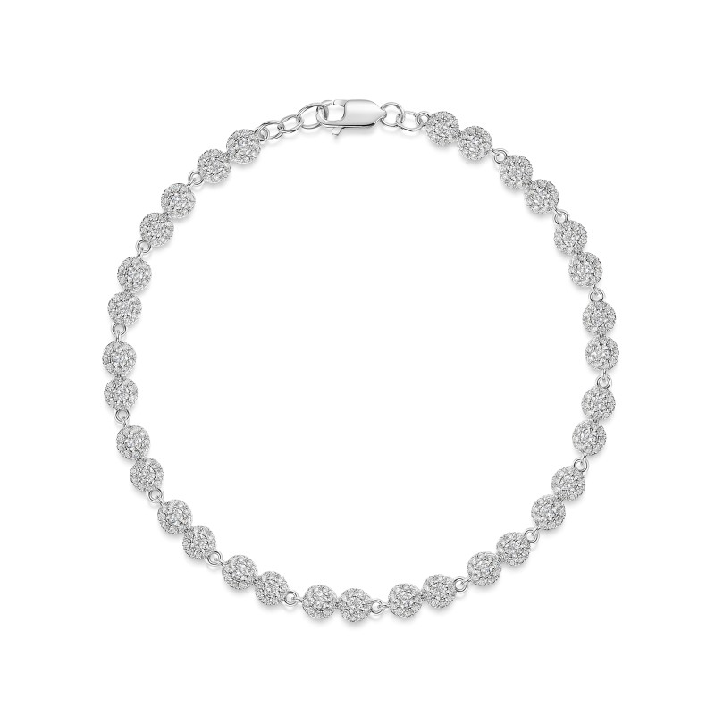 18ct White Gold Round Brilliant 1.75ct Diamond Illusion Style Cluster Bracelet
