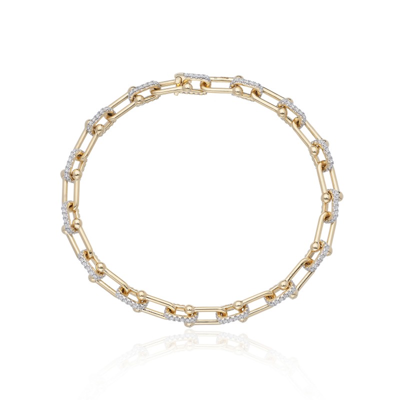 18ct Yellow Gold Round Brilliant 1.33ct Diamond Pavé Link Bracelet