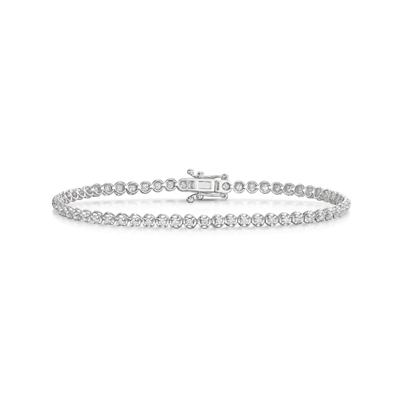 9ct White Gold 1.10ct Illusion Set Diamond Tennis Bracelet
