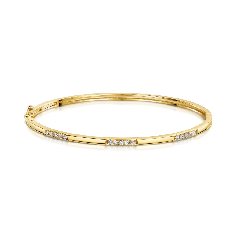9ct Yellow Gold Round Brilliant Diamond Link Bangle