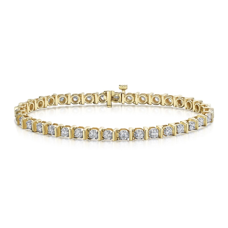 9ct Yellow Gold 2.00ct Bar Set Diamond Bracelet