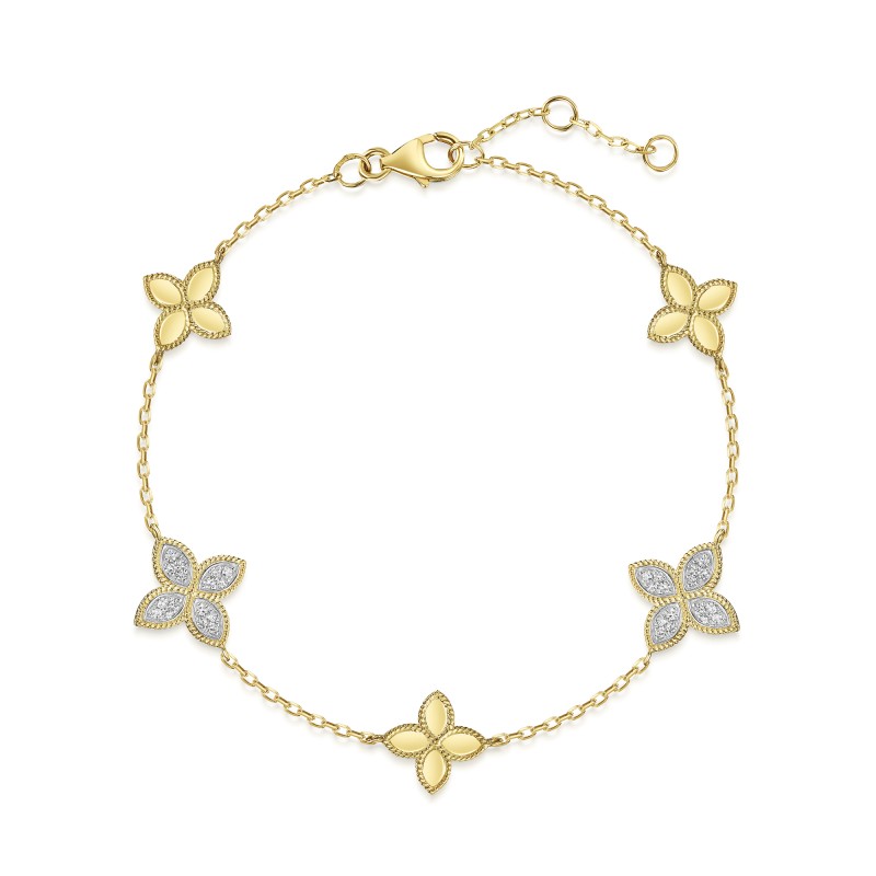 9ct Yellow Gold Round Brilliant 0.25ct Diamond Stationed Flower Bracelet