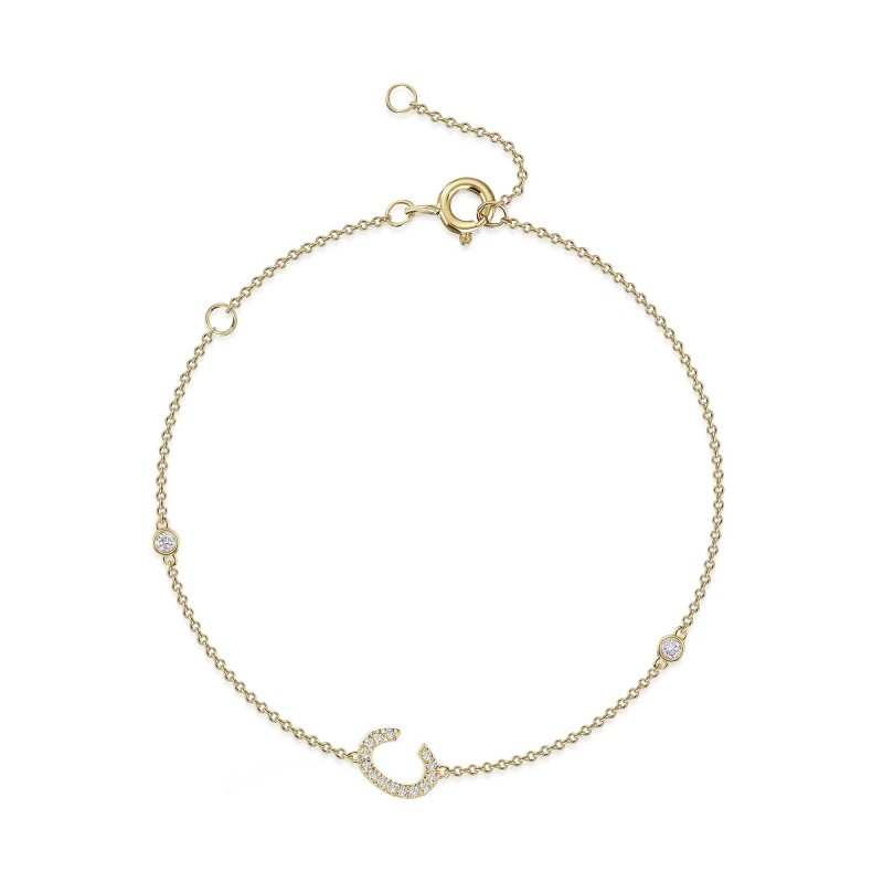 9ct Yellow Gold Round Brilliant 0.10ct Diamond Initial C Bracelet