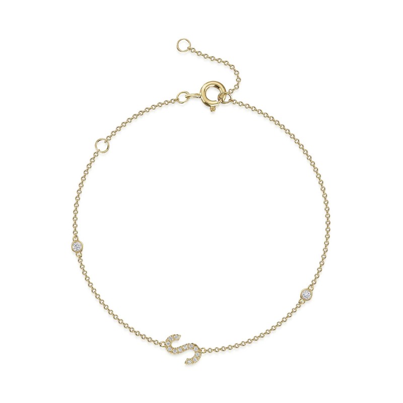 9ct Yellow Gold Round Brilliant 0.10ct Diamond Initial S Bracelet