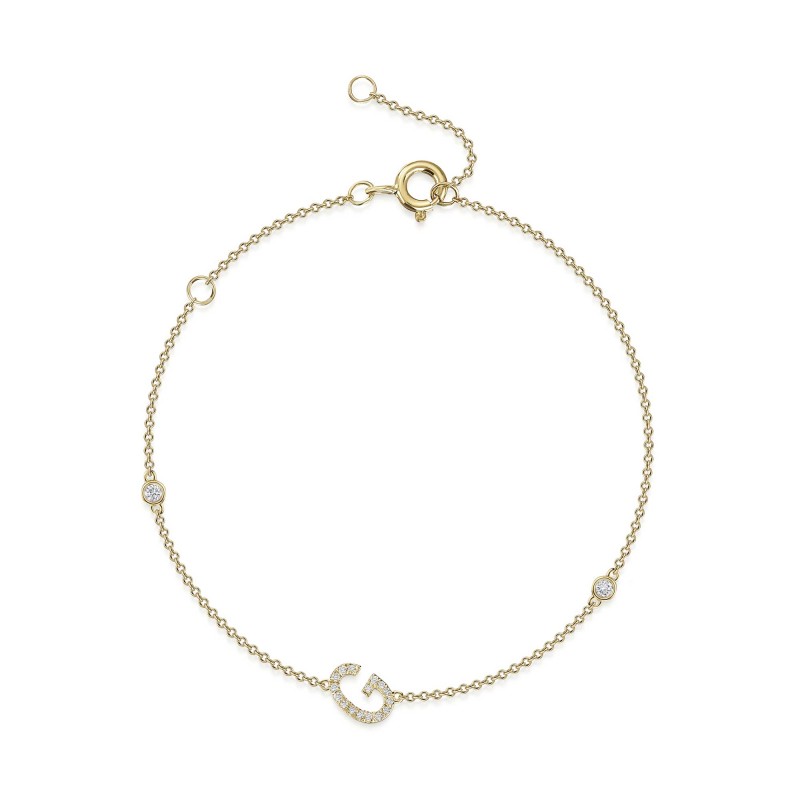 9ct Yellow Gold Round Brilliant 0.10ct Diamond Initial G Bracelet