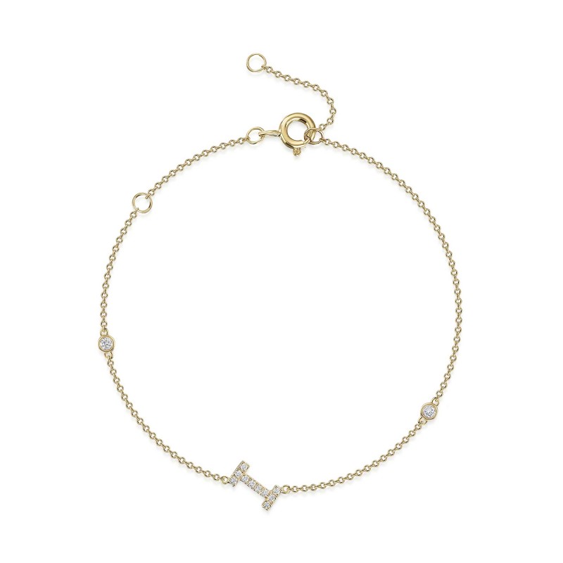 9ct Yellow Gold Round Brilliant 0.09ct Diamond Initial I Bracelet