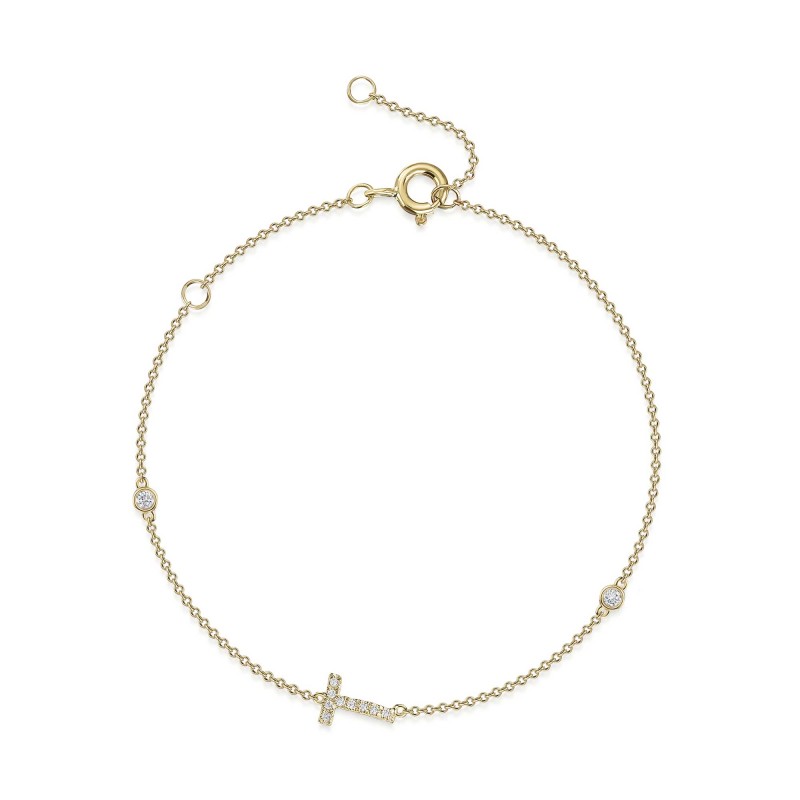 9ct Yellow Gold Round Brilliant 0.09ct Diamond Initial T Bracelet