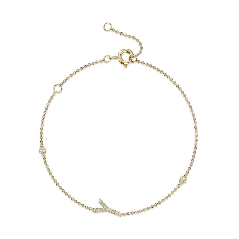 9ct Yellow Gold Round Brilliant 0.09ct Diamond Initial Y Bracelet