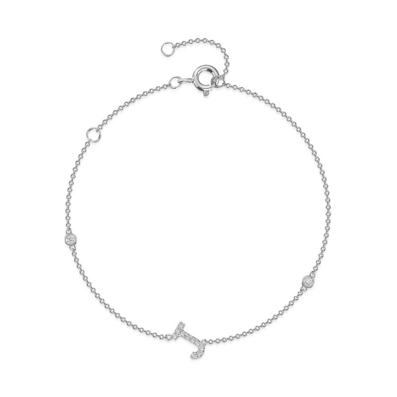 9ct White Gold Round Brilliant 0.09ct Diamond Initial J Bracelet