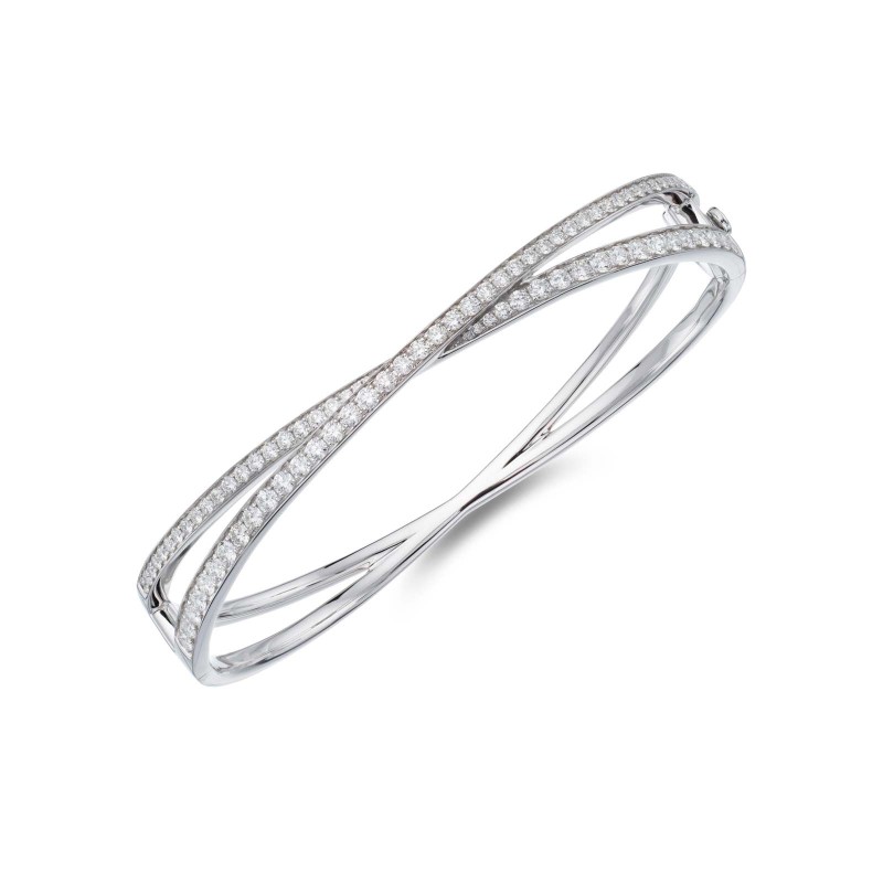 18ct White Gold Round Brilliant 2.37ct Diamond Crossover Bangle