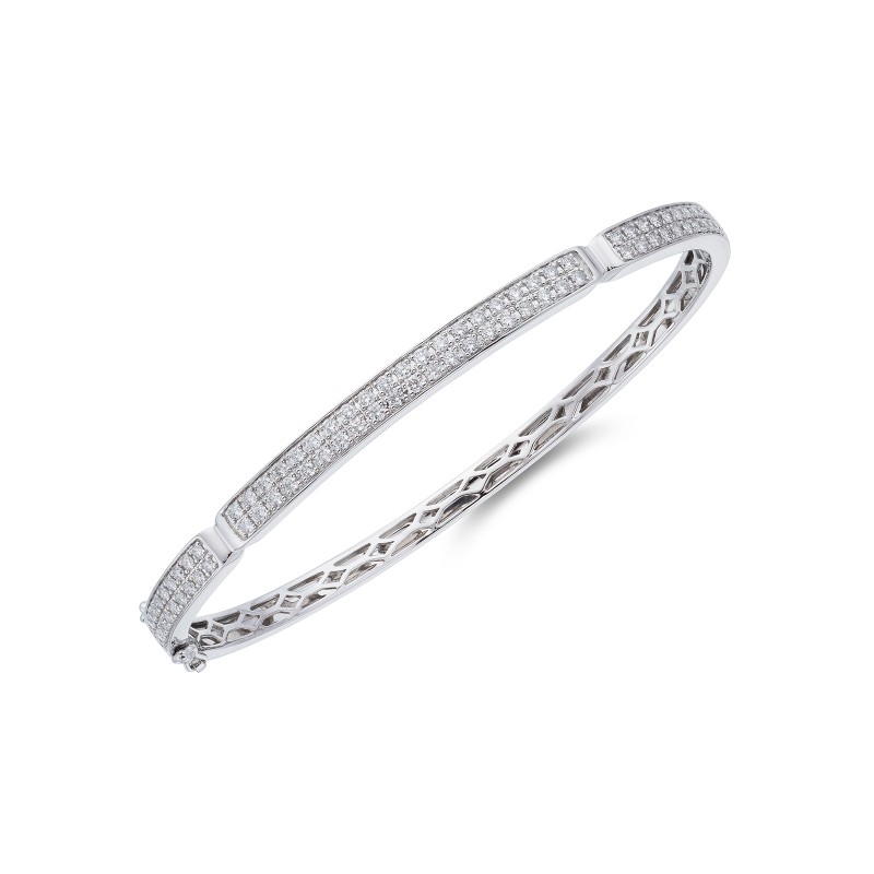18ct White Gold Round Brilliant 1.00ct Diamond Double Row Bangle