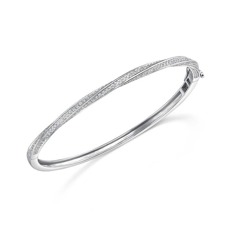 9ct White Gold 2.00ct Diamond Twist Bangle