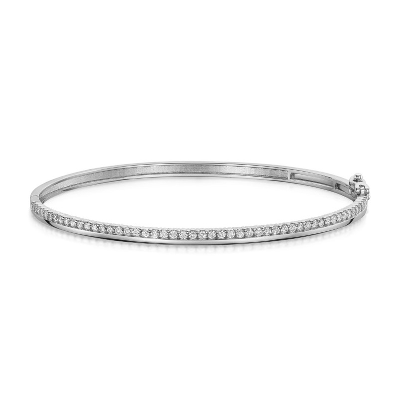 9ct White Gold Round Brilliant 0.75ct Diamond Off Set Line Bangle