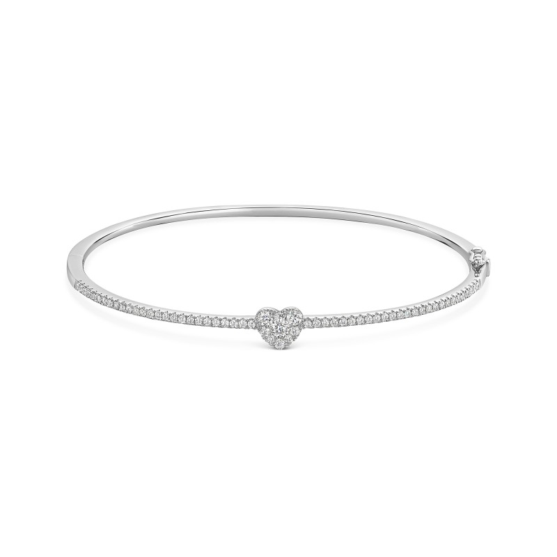 9ct White Gold Round Brilliant 0.60ct Diamond Heart Cluster Bangle