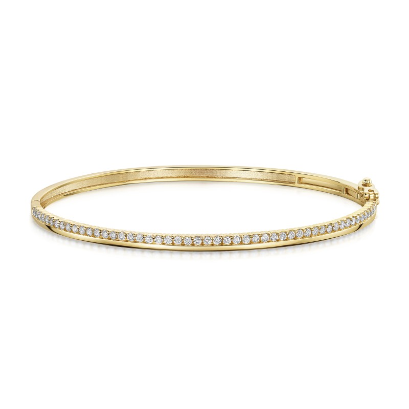 9ct Yellow Gold Round Brilliant 0.75ct Diamond Off Set Line Bangle