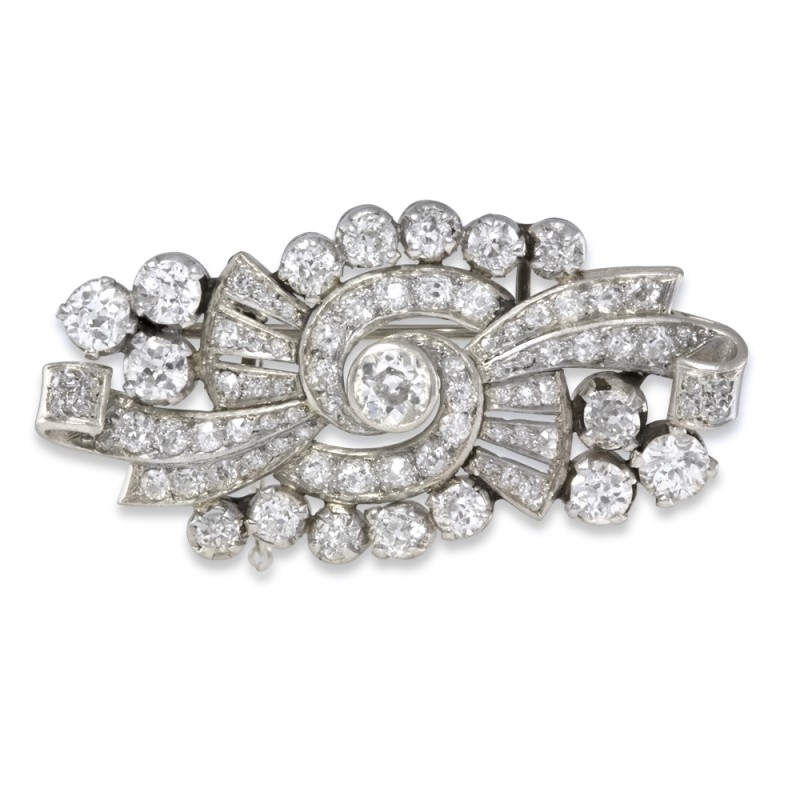 18ct White Gold 5.00ct Round Brilliant Diamond Cluster Brooch