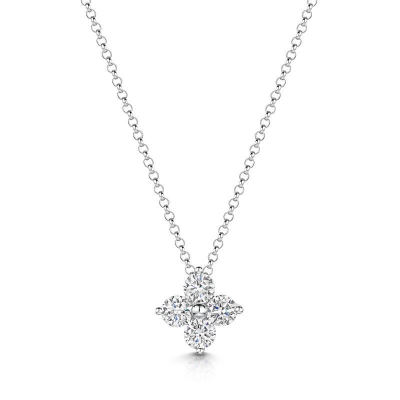 9ct White Gold Brilliant Cut 0.53ct Cluster Pendant Necklace