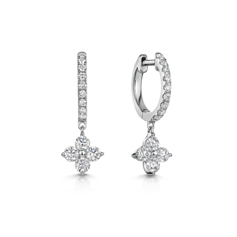 9ct White Gold Brilliant Cut Diamond 0.88ct Cluster Hoop Earrings 